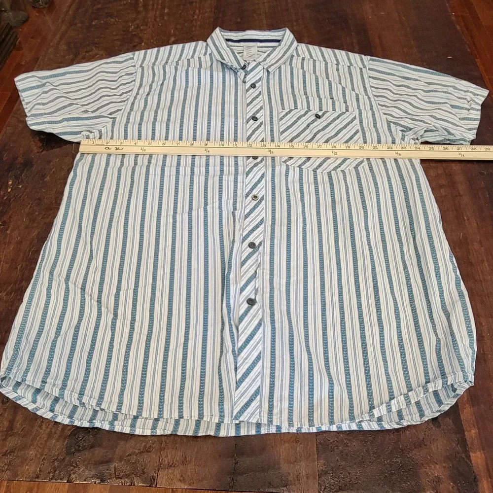 North Face Button Up Shirt Men's Size 2XL Blue White Striped Short Sleeve‎